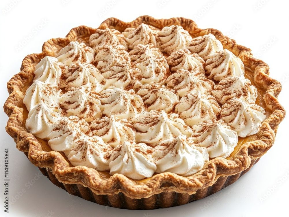 A creamy pie topped with swirls of whipped cream and dusted with cocoa powder. A creamy pie topped with swirls of whipped cream and dusted with cocoa powder.