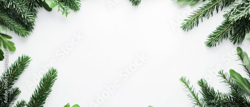Minimalist Green Wreath Frame, White Background, Text Space