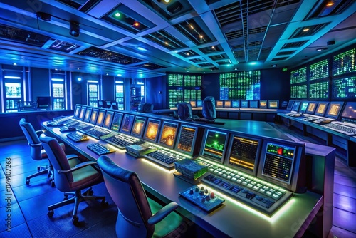 Illuminated Control Room: Modern Tech Dashboard & Futuristic Interface