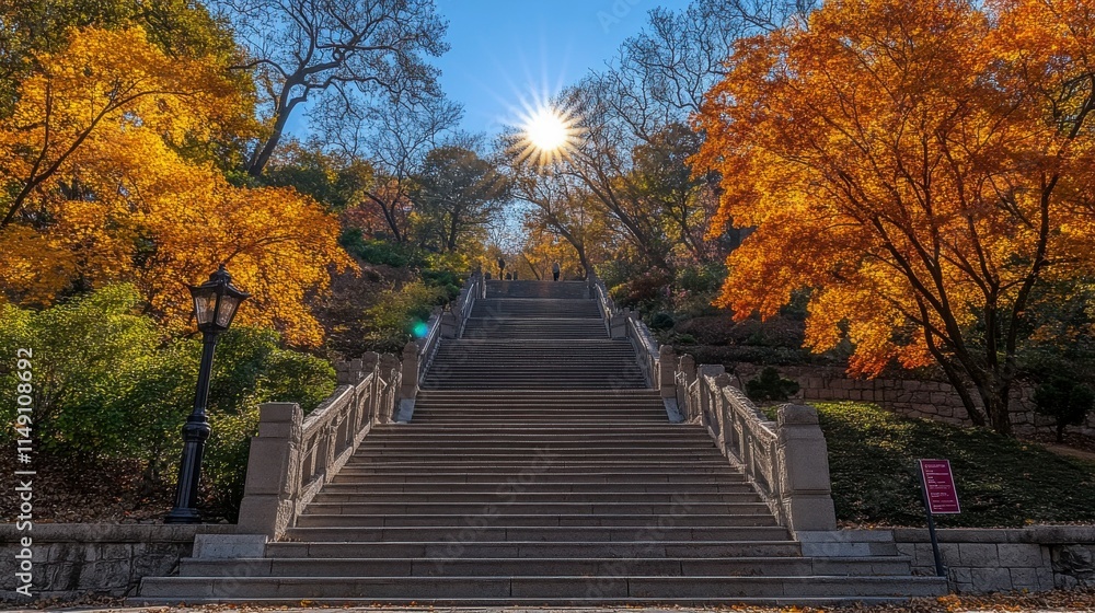 A majestic stairway leading to a clear blue sky with the sun peeking through light clouds, symbolizing business ambition, personal growth, and the endless possibilities ahead in the corporate world. A majestic stairway leading to a clear blue sky with the sun peeking through light clouds, symbolizing business ambition, personal growth, and the endless possibilities ahead in the corporate world.