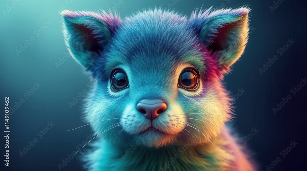 Close-up of a cute fantasy creature with vibrant, multicolored fur and large, expressive eyes, glowing softly in magical lighting.
Close-up of a cute fantasy creature with vibrant, multicolored fur and large, expressive eyes, glowing softly in magical lighting.