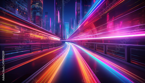 3D Rendering of highway in city. High speed motion blur. Concept of leading in business  Hi tech products background  artificial intelligence  hyper loop  virtual reality  high speed network.