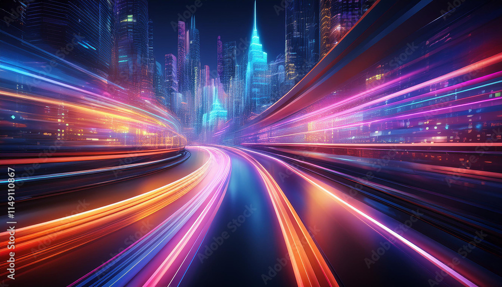 Abstract motion curvy urban road with neon light motion effect applied . Automobile background use concept . Abstract motion curvy urban road with neon light motion effect applied . Automobile background use concept .