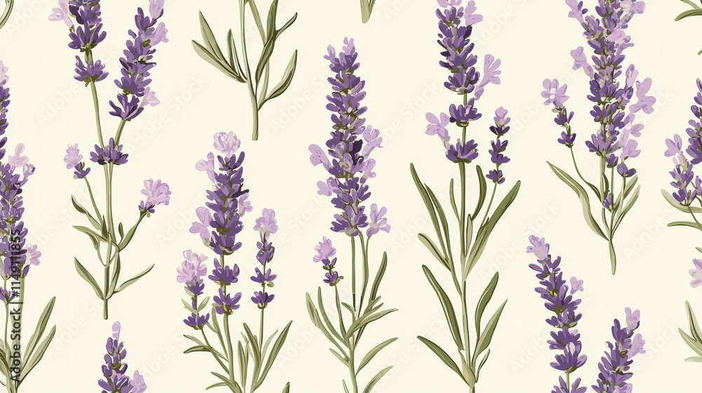 Naklejka premium Elegant Lavender Floral Pattern on Cream Background for Design