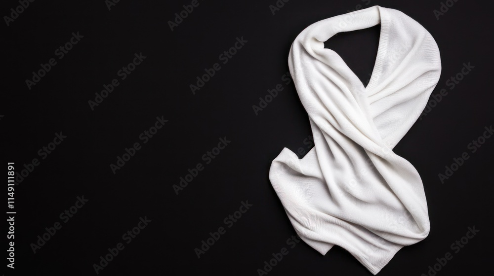 White scarf folded in figure eight shape on black background. White scarf folded in figure eight shape on black background.