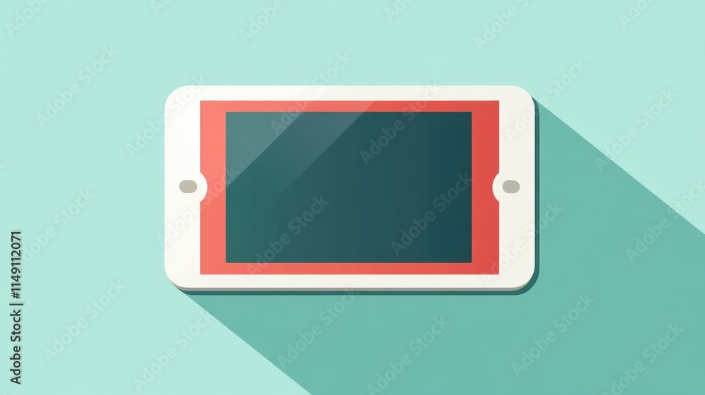 White smartphone with red border on teal background. White smartphone with red border on teal background.