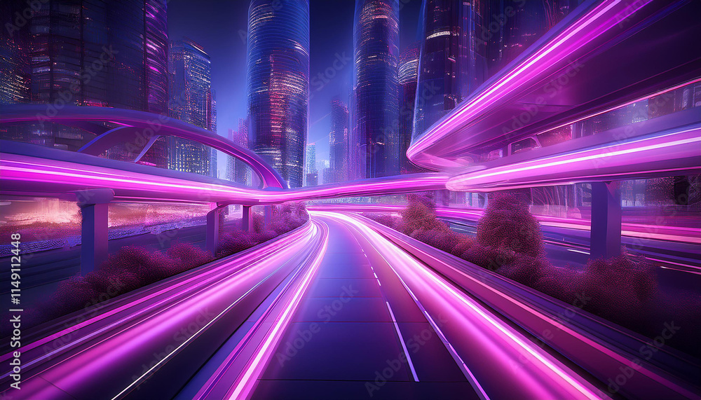 Fototapeta premium Abstract speed technology background with City night scenes