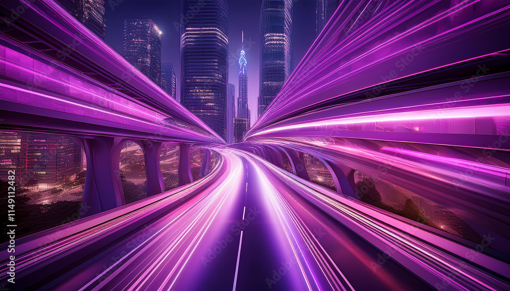d rendering cityscape with red and light blue light trail on road. Concept city, downtown district, town at night with bright neon light. d rendering cityscape with red and light blue light trail on road. Concept city, downtown district, town at night with bright neon light.