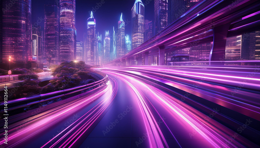 Naklejka premium Abstract speed technology background with City night scenes