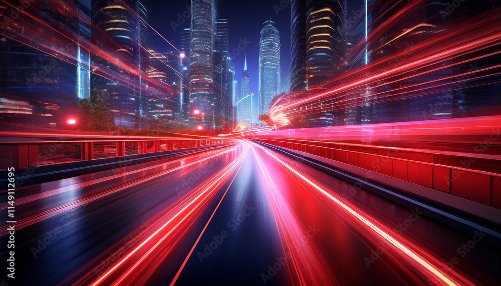 Fototapeta premium Abstract speed technology background with City night scenes