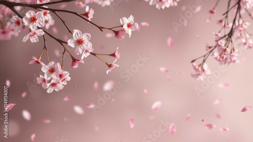 Pink sakura petals falling on a blurred background, floral, delicate