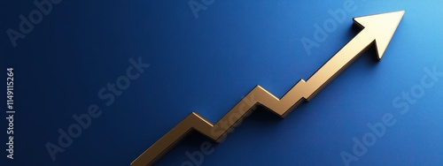 Arrow gold 3D up concept golden graph business growth background. Trade arrow gold icon 3D progress increase black abstract creative line technology grow forex polygon dot invest cursor illustration