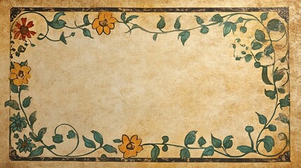 Antique paper with drawing of medieval border