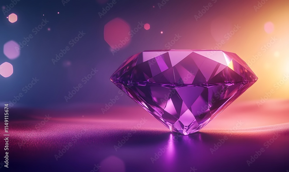 Radiant amethyst gemstone on draped fabric with bokeh lights. Radiant amethyst gemstone on draped fabric with bokeh lights.