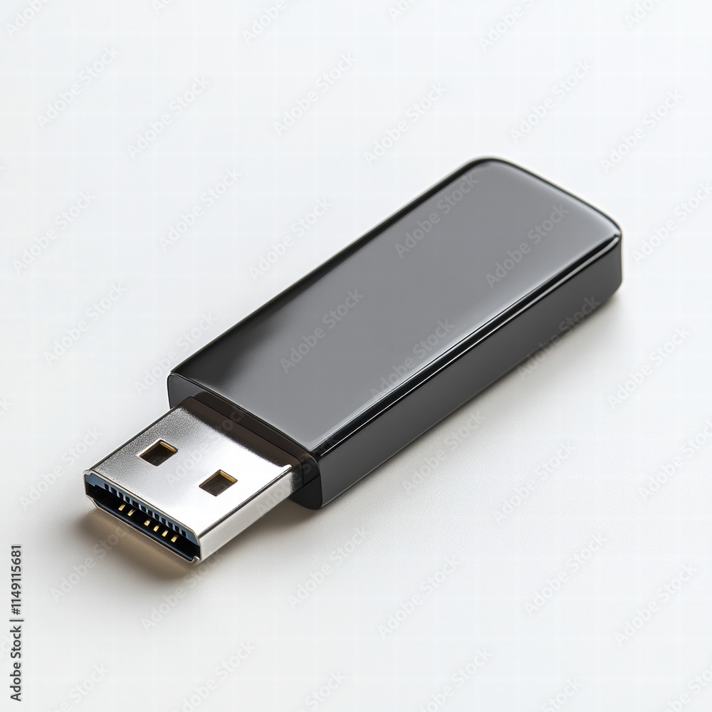 Black USB Flash Drive on White Background for Technology Concepts Black USB Flash Drive on White Background for Technology Concepts