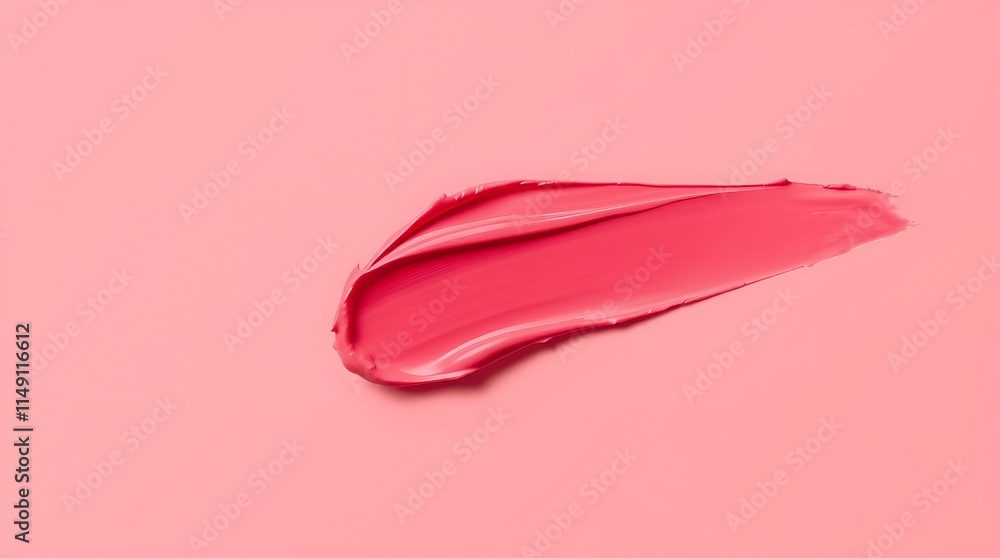 Fototapeta premium Swatch of vibrant pink lipstick on a pink background showcasing smooth texture