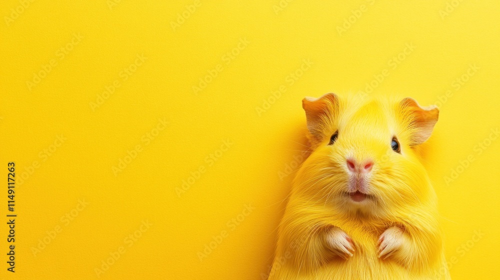 A cute yellow guinea pig on a vibrant yellow background, showcasing its playful demeanor. A cute yellow guinea pig on a vibrant yellow background, showcasing its playful demeanor.