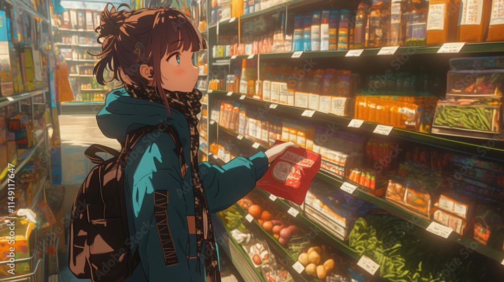 Naklejka premium A woman selecting fresh produce in a grocery store