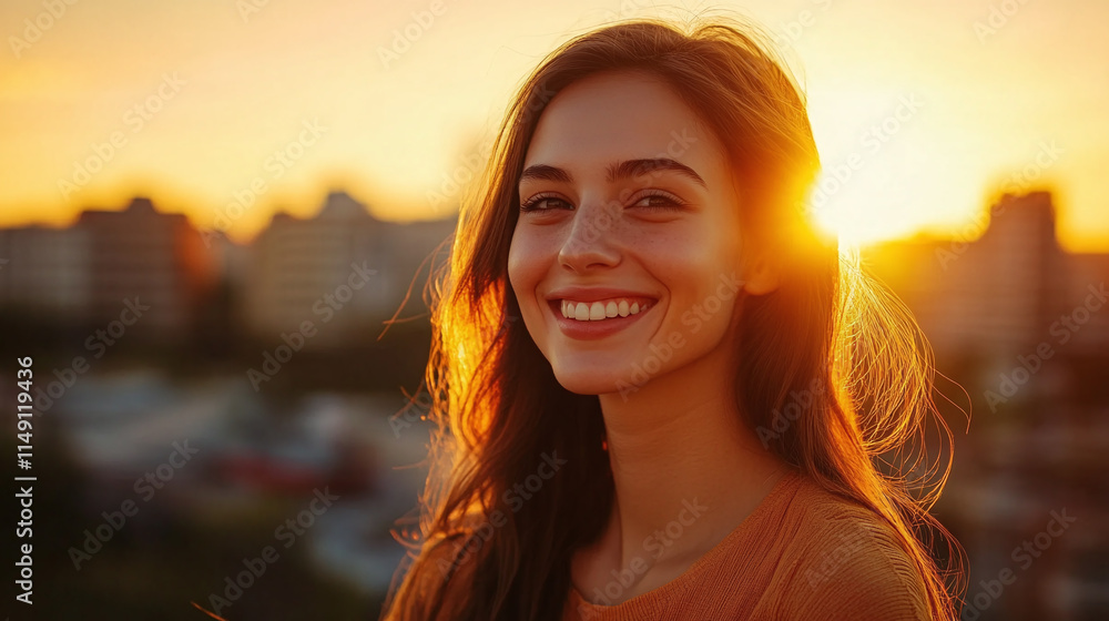 Carefree healthy young woman on urban balcony at sunset, smiling female enjoying weekend leisure outdoors, lifestyle portrait cheerful and happy relaxation in city rooftop setting. Carefree healthy young woman on urban balcony at sunset, smiling female enjoying weekend leisure outdoors, lifestyle portrait cheerful and happy relaxation in city rooftop setting.