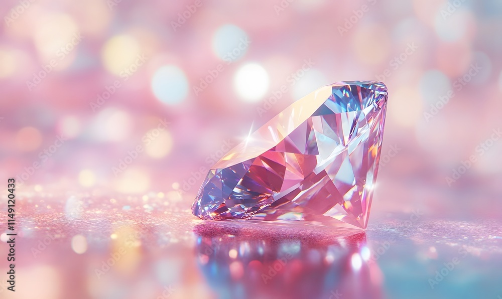 Pink diamond close up, bokeh light background. Pink diamond close up, bokeh light background.