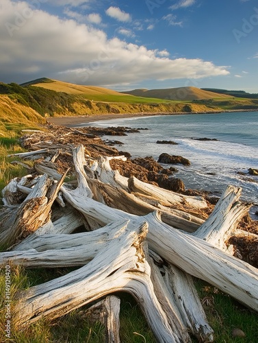 Driftwood shoreline scene coastal beach nature photography scenic landscape serene viewpoint topaz waterscape photo