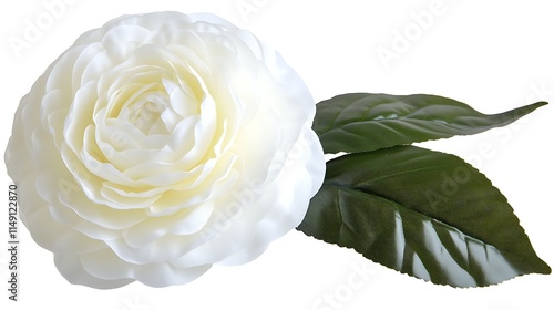 white camellia with soft, round petals isolated on white background photo