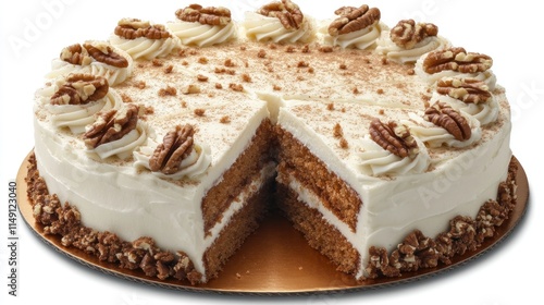 Wallpaper Mural A delicious layered cake with cream frosting and pecans, sliced to reveal its interior. Torontodigital.ca