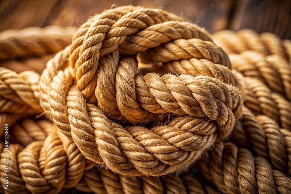 Knotted Beige Rope Close-up: Rustic Texture Food Photography Knotted Beige Rope Close-up: Rustic Texture Food Photography