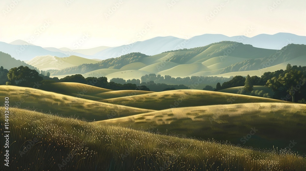Fototapeta premium Serene Rolling Hills Landscape at Dawn