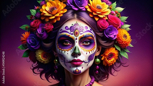 La Catrina Dia de los Muertos Party: Colorful Floral Skull Illustration