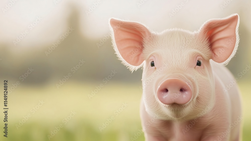 Fototapeta premium Adorable Piglet Isolated Against Soft Focus Background Ideal For Farm Themes and Agricultural Design Concepts, Capturing Nature's Innocence in Gentle Pastel Tones for Creative Use in Design