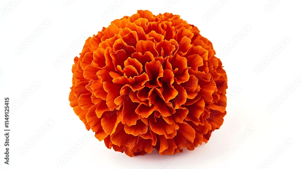 orange marigold flower with bright petals isolated on white background
