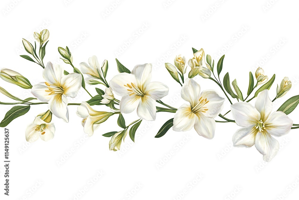 Obraz premium white freesia with long slender petals isolated on white background