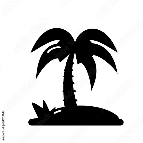 tropical island with palm coconut tree vector illustration art icon sticker