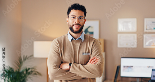 Schilderij op canvas Doctor, man and portrait with arms crossed in office for career pride, medical service and health support