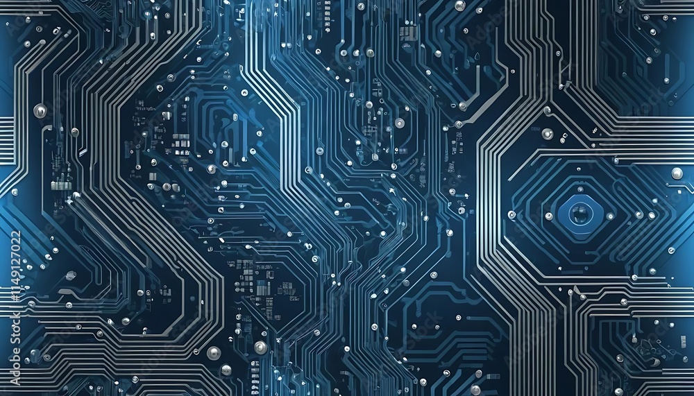 Obraz premium Abstract Blue Circuit Board Design Showing Complex Pathways