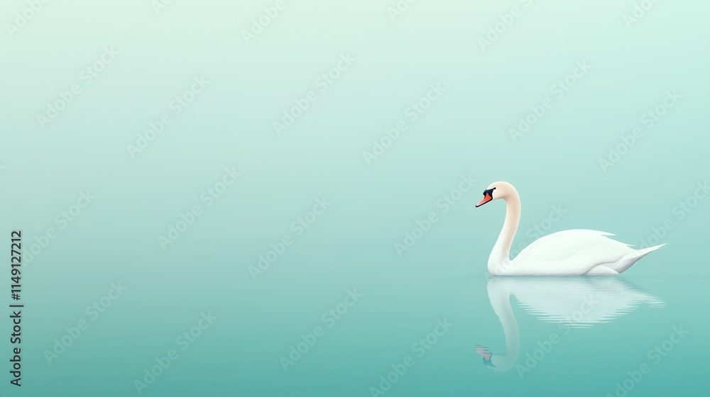 Graceful Swan Gliding Across Tranquil Water with Stunning Reflection in Serene Minimalist Scene Perfect for Nature and Relaxation Themes Graceful Swan Gliding Across Tranquil Water with Stunning Reflection in Serene Minimalist Scene Perfect for Nature and Relaxation Themes