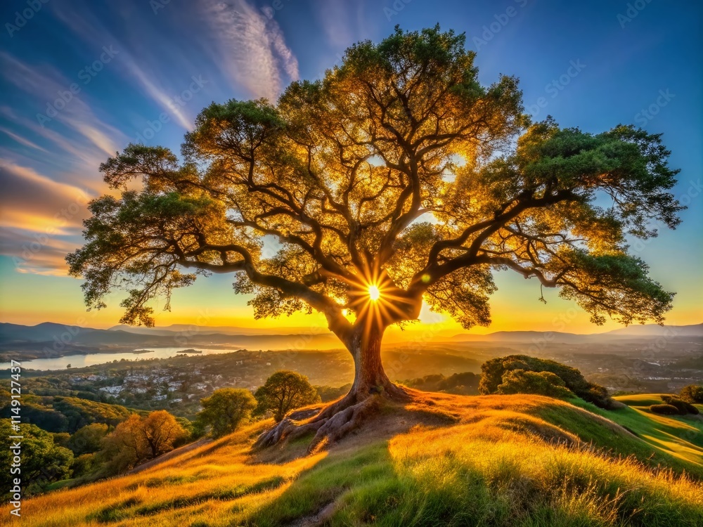 Fototapeta premium Live Oak Tree Hillside San Jose California Photography - Stunning Bay Area Landscape Image