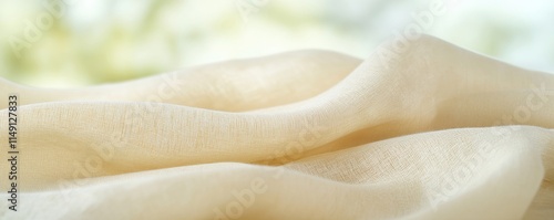 Closeup view of draped Tencel fabric. Natural light highlights texture, drape. Sustainable fiber innovation in textiles. Lightweight fabric suitable for fashion, home decor. Premium quality material photo