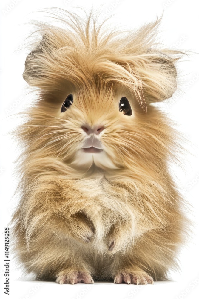A fluffy, golden-colored rabbit with a playful expression and voluminous fur. A fluffy, golden-colored rabbit with a playful expression and voluminous fur.