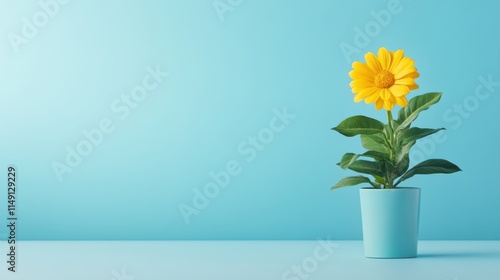 Wallpaper Mural Bright Yellow Flower in Pot Against a Soft Blue Background Ideal for Nature and Home Decor Themes Torontodigital.ca