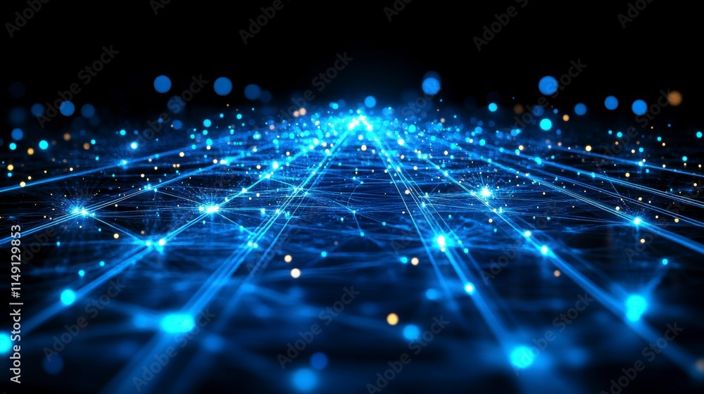 Fototapeta premium A 3D illustration of a tech and science-inspired abstract background, featuring a mesh design with interconnected lines and geometric shapes, reflecting the complexity of modern advancements.