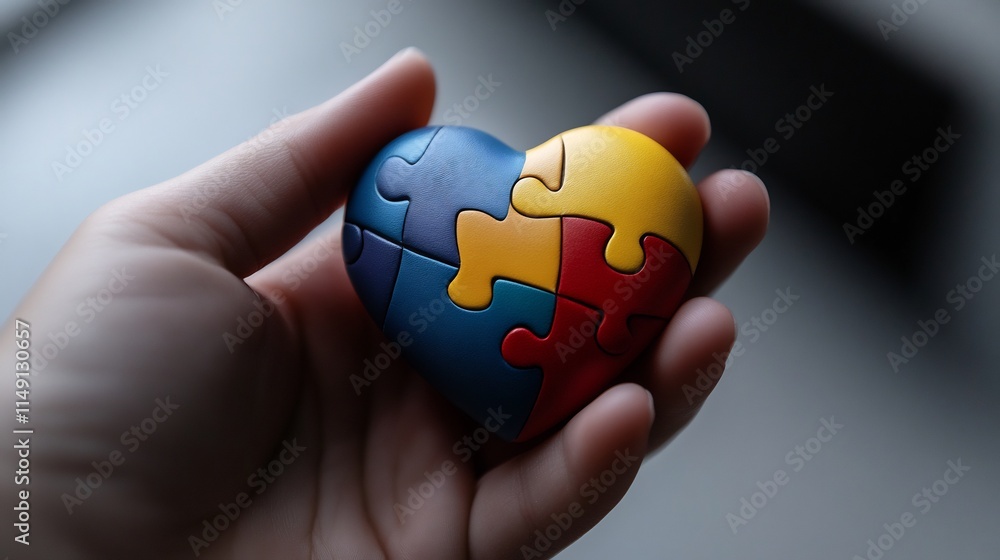A Hand Holding a Heart-Shaped Puzzle: A Symbol of Autism Awareness and Acceptance A Hand Holding a Heart-Shaped Puzzle: A Symbol of Autism Awareness and Acceptance