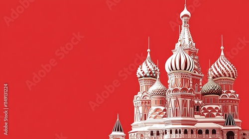 Bold Illustration of Saint Basil's Cathedral on Red Background