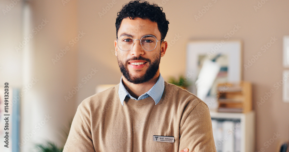 © peopleimages.com - Doctor, man and portrait with confidence in office for career pride, medical service or health support. GP, happy worker and ready for healthcare consultation, healthy wellness or practice management