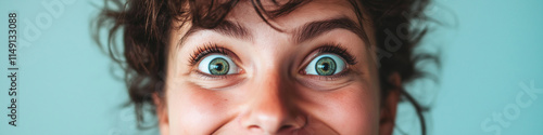 Close-up portrait of surprised young woman showing excitement and astonishment photo