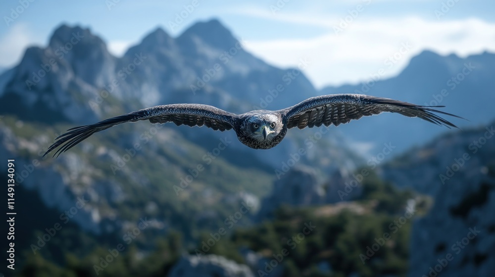 Eagle in flight over majestic mountains. Eagle in flight over majestic mountains.