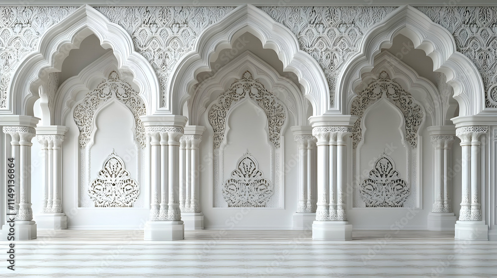 Elegant architectural interior featuring arches and intricate wall designs. Elegant architectural interior featuring arches and intricate wall designs.