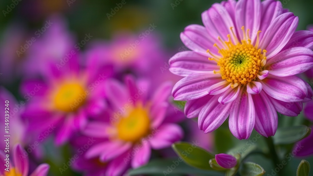 Vibrant purple flower petals and lush green leaves create a stunning contrast in nature's beauty, backdrop, flora Vibrant purple flower petals and lush green leaves create a stunning contrast in nature's beauty, backdrop, flora