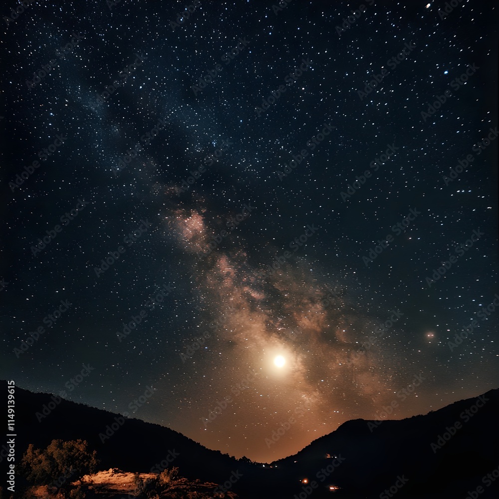 Obraz premium Artistic Night Sky Shot Featuring a Stunning Array of Stars Illuminating the Dark Canvas of the Universe with Subtle Hues and Distant Galaxies Visible in View